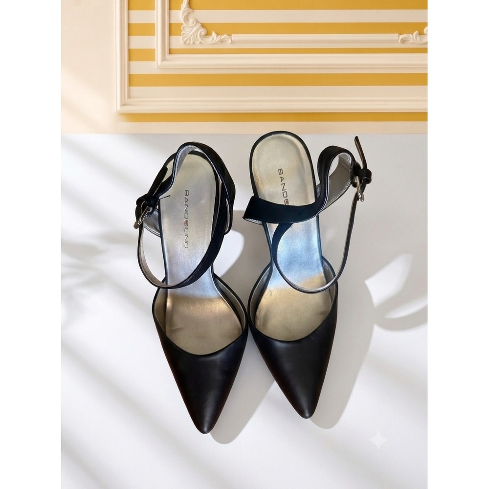 Bandolino Women's Black Leather Pointed Toe Ankle Strap Buckle Heels 8 - Picture 1 of 4